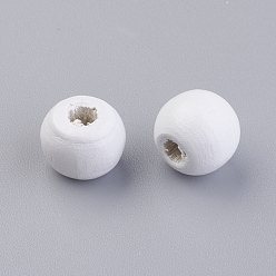 Blanc Des perles en bois naturel, teint, ronde, blanc, 10x9mm, trou: 3 mm, environ 1850 pcs / 500 g