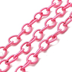 Ярко-Розовый Петля из нейлоновой цепи ручной работы, овальные, ярко-розовый, 8~9x11~13x2 мм, о 85 cm / прядь, 33.5 дюйм