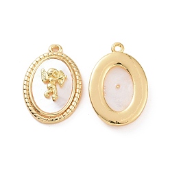 Real 18K Gold Plated Shell Pendants, Oval Charm with Cupid, with Brass Findings, Real 18K Gold Plated, 22x15x4mm, Hole: 1.4mm