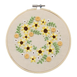 Flower Embroidery Kit, DIY Cross Stitch Kit, with Embroidery Hoops, Needle & Cloth with Sunflower Pattern, Colored Thread, Instruction, Sunflower Pattern, 21.4x21x0.03cm, 1color/line, 7color