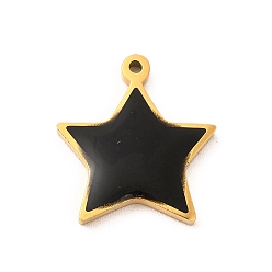 Noir 304 Bijoux émaillés en acier inoxydable, charme étoiles, or, noir, 14.5x13x1.4mm, Trou: 1mm