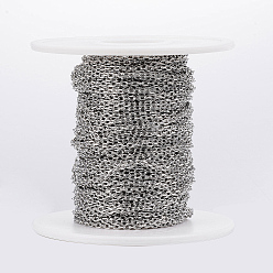 Couleur Acier Inoxydable 304 chaînes de câbles en acier inoxydable, chaînes de coupe de diamant, soudé, facette, avec bobine, ovale, couleur inox, 2.5x1.7~1.8x0.5mm, environ 32.8 pieds (10 m)/rouleau