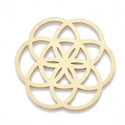 Golden Aluminium Filigree Joiners Links, Laser Cut Filigree Joiners Links, Flower of Life/Sacred Geometry, Golden, 46.5x50x1mm