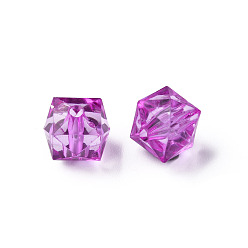 Violet Perles acryliques transparentes, facette, cube, violette, 10x11x11mm, Trou: 2mm, environ670 pcs / 500 g