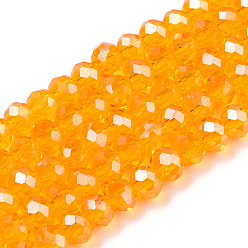 Orange Electroplate Glass Beads Strands, Pearl Luster Plated, Faceted, Rondelle, Orange, 3x2mm, Hole: 0.8mm, about 150~155pcs/strand, 15~16 inch(38~40cm)