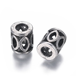 Antique Silver 304 Stainless Steel European Beads, Large Hole Beads, Column, Antique Silver, 9.5x8mm, Hole: 4mm