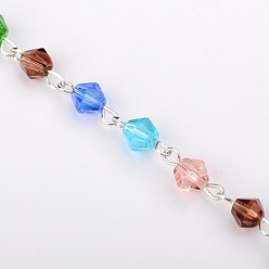 Coloré Main perles de verre de toupie chaînes de colliers bracelets faisant, avec épingle à œil en fer plaqué couleur argent, non soudée, colorées, 39.3 pouce, perles: 6 mm
