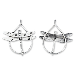 Antique Silver Tibetan Style Alloy Big Pendants, Cadmium Free & Lead Free, Teardrop with Dragonfly, Antique Silver, 61x53.5x4.5mm, Hole: 4mm, about 95pcs/1000g