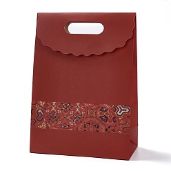 Rojo Oscuro Bolsas de regalo con tapa de papel rectangular, con asa y palabra y estampado floral, bolsas de compra, de color rojo oscuro, 19x9.1x26.2 cm