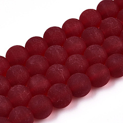 Brique Rouge Chapelets de perles en verre transparentes  , givré, ronde, firebrick, 9.5~10mm, Trou: 1.5mm, Environ 41~42 pcs/chapelet, 14.88~15.12 pouce (37.8~38.4 cm)