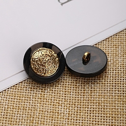 Negro Botones de resina con orificio de 1, con la conclusión de aleación, para accesorios de ropa, plano y redondo, negro, 21 mm