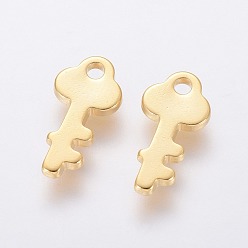Real 18K Gold Plated 201 Stainless Steel Charms, Key, Real 18k Gold Plated, 13x6x1mm, Hole: 1.8mm