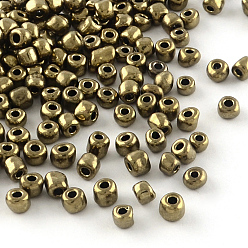 Brun De Noix De Coco 6/0 perles de rocaille de verre, couleurs métalliques, ronde, trou rond, brun coco, 6/0, 4mm, Trou: 1mm, environ500 pcs / 50 g, 50 g / sac, 18sacs/2livres