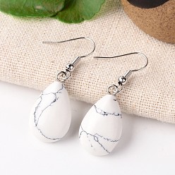 Howlite Natural Howlite Teardrop Dangle Earrings, with Platinum Plated Brass Findings, 41mm, Pin: 0.7mm