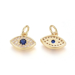 Real 18K Gold Plated Brass Micro Pave Cubic Zirconia Charms, with Jump Ring, Long-Lasting Plated, Evil Eye, Blue & Clear, Real 18K Gold Plated, 8.5x11.5x2mm, Hole: 3.5mm