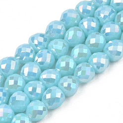 Sky Blue Electroplate Opaque Solid Color Glass Beads Strands, AB Color Plated, Faceted, Strawberry, Sky Blue, 6x6mm, Hole: 1.4mm, about 100pcs/strand, 24.02 inch(61cm)