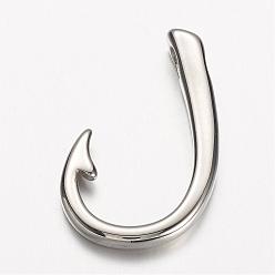 Stainless Steel Color 304 Stainless Steel Hook Clasps, Fish Hook Charms , Stainless Steel Color, 37x22x6mm, Hole: 3x5mm