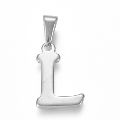 Letter L 304 Stainless Steel Pendants, Stainless Steel Color, Initial Letter.L, 19x13x1.8mm, Hole: 3x7mm