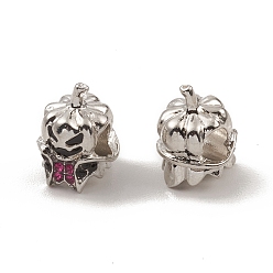 Antique Silver Alloy Enamel European Beads, Large Hole Beads, with Rhinestone, Halloween Pumpkin, Antique Silver, 14x11x10.5mm, Hole: 4.5mm