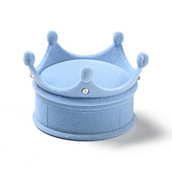 Sky Blue Flocking Plastic Crown Finger Ring Boxes, for Valentine's Day Gift Wrapping, with Sponge Inside, Sky Blue, 6.7x6.5x4.5cm, Inner Diameter: 5.1cm
