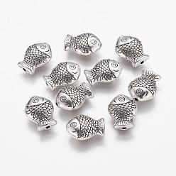 Antique Silver Tibetan Style Alloy Beads, Cadmium Free & Lead Free, Fish, Antique Silver, 14x11x4mm, Hole: 1mm