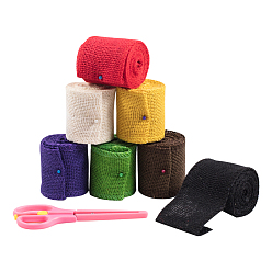 Mixed Color Lace Linen Rolls Sets, Jute Ribbons For Craft Making, with Stainless Steel Scissors, Mixed Color, 60mm, 2m/roll, 7roll/set