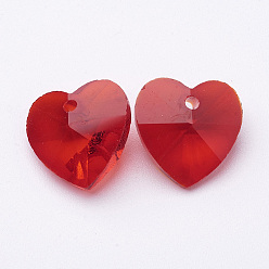 Brique Rouge Pendentifs en verre fait main saint valentin, facette, cœur, pour la fabrication de bracelets, firebrick, environ 14 mm de large, Longueur 14mm, épaisseur de 8mm, Trou: 1mm