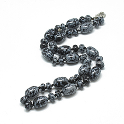 Snowflake Obsidian Natural Snowflake Obsidian Necklaces, with Alloy Lobster Clasps, Barrel, 18.1 inch~18.5  inch(46~47cm), Barrel: 14x10mm