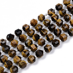 Tiger Eye Natural Tiger Eye Beads Strands, Round, Faceted, 7~8x8mm, Hole: 1.2mm, about 38~40pcs/strand, 15.16inch(38.5cm)