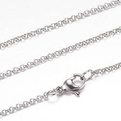 Stainless Steel Color 304 Stainless Steel Rolo Chain Necklaces, with Lobster Claw Clasps, Stainless Steel Color, 19.6 inch(50cm), 2mm