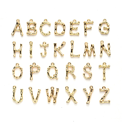 Letter A~Z Pendentifs en alliage, sans cadmium et sans nickel et sans plomb, réel 18 k plaqué or, lettre initiale en bambou, lettre a ~ z, 14~18x3.5~13x3mm, trou: 1.5 mm, sur 26 pcs / set