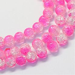 Hot Pink Baking Painted Transparent Crackle Glass Round Bead Strands, Hot Pink, 4.5~5mm, Hole: 1mm, about 210pcs/strand, 31.4 inch