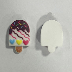 White Printed Opaque Resin Decoden Cabochons, Imitation Food,  Ice Cream, Heart Pattern, White, 21.5x14x5.5mm, Hole: 2mm