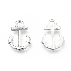 Silver Anchor Brass Pendants, Silver Color Plated, 16x11.5x1.8mm, Hole: 2mm