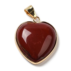 Red Rainbow Jasper Natural Red Rainbow Jasper Pendants, Heart Charms, with Golden Tone Iron and Brass Findings, 29x24~24.5x6~6.5mm, Hole: 7~7.3x3.8~4.3mm