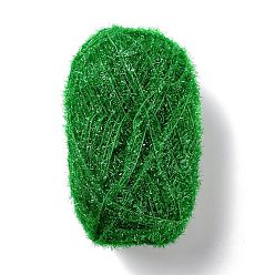 Green Polyester Crochet Yarn, Sparkling Scrubby Yarn, for Dish Scrubbies, Dishcloth, Decorating Crafts Knitting, Green, 10~13x0.5mm, 218.72 yard(200m)/roll