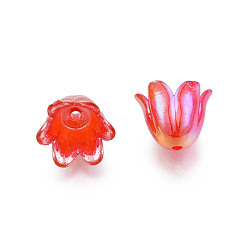 Red 6-Petal Imitation Jelly Acrylic Bead Caps, AB Color Plated, Flower, Red, 11.5x10.5x8.5mm, Hole: 1.4mm, about 2100pcs/500g