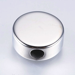 Stainless Steel Color 304 Stainless Steel European Beads, Flat Round, Stainless Steel Color, 15x7mm, Hole: 4mm