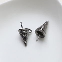 Gunmetal Brass Ice Cream Cone Peg Bail Pin Charms, for Half Drilled Baroque Pearl Making, Gunmetal, 21x12mm, Hole: 1.4mm, Pin: 1mm