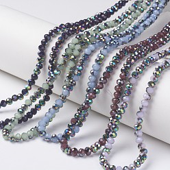 Mixed Color Electroplate Glass Beads Strands, Imitation Jade Beads, Half Multi-color Plated, Faceted, Rondelle, Mixed Color, 6x5mm, Hole: 1mm, about 85~88pcs/strand, 16.1~16.5 inch(41~42cm)