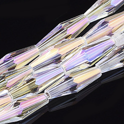 Прозрачный АВ Гальванические стеклянные бусины, с покрытием AB цвета, граненые, овальные, ясно AB, 12.5x4 мм, отверстие : 0.8 мм, около 60 шт / нитка, 28.74 дюйм