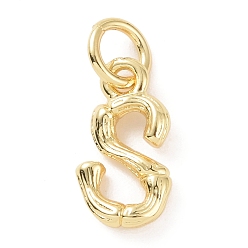 Letter S Brass Pendants, with Jump Ring, Golden, Letter Charm, Letter S, 12x6x2mm, Hole: 3mm