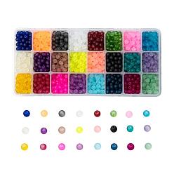 Couleur Mélangete 24 couleurs perles de verre transparentes, pour la fabrication de bijoux en perles, givré, ronde, couleur mixte, 6mm, trou: 1.3~1.6 mm, sur 70 pcs / couleur, 24 couleurs, 1680 pcs / boîte