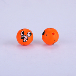 Naranja Cuentas focales redondas de silicona impresas, naranja, 15x15 mm, agujero: 2 mm
