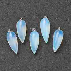 Opalite Opalite Pointed Pendants, with Platinum Brass Findings, Bullet, 32~33x12mm, Hole: 2.5x6mm