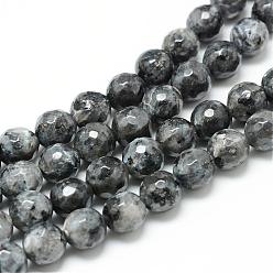 Larvikite Brins de perles de larvikite naturelle, ronde à facettes, 8mm, Trou: 1mm, Environ 45 pcs/chapelet, 14.6 pouce