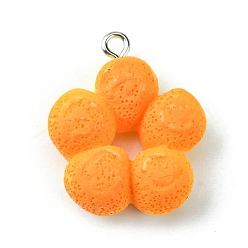 Flower Opaque Resin Imitation Food Pendants, Bread Charms, with Platinum Tone Iron Loops, Flower, 22.6x20.5x8mm, Hole: 1.8mm