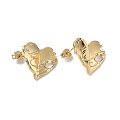 Real 18K Gold Plated Ion Plating(IP) 304 Stainless Steel Heart Stud Earrings for Women, Real 18K Gold Plated, 20x19mm, Pin: 0.7mm