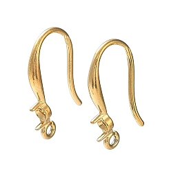 Real 18K Gold Plated Ion Plating(IP) 304 Stainless Steel Earring Hooks, for Half Drilled Beads, Real 18K Gold Plated, 17x11mm, Hole: 1.2mm, Fit for 3x1mm Rhinestone