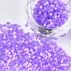 Medium Purple Glass Bugle Beads, Round Hole, Imitation Cat Eye, Medium Purple, 2~2.5x1.5~2mm, Hole: 0.8mm, about 30000pcs/bag